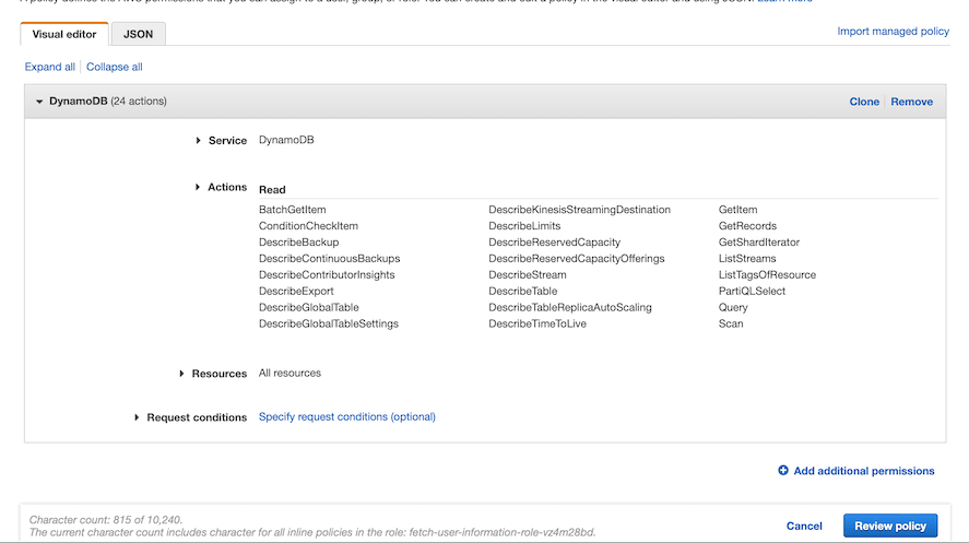 dynamodb adding all read actions