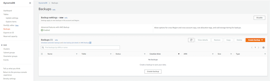 DynamoDB Backups