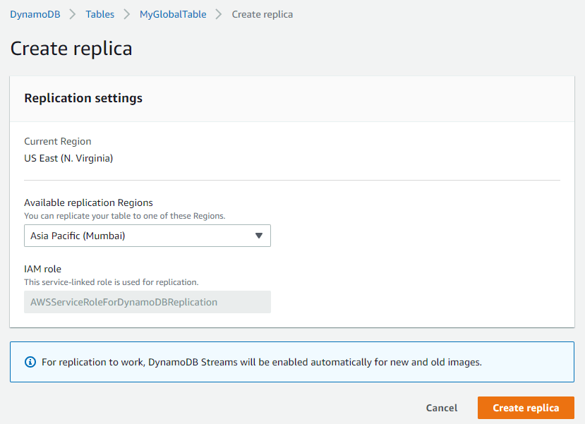 DynamoDB Create Replica