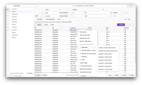 Querying DynamoDB using Dynobase