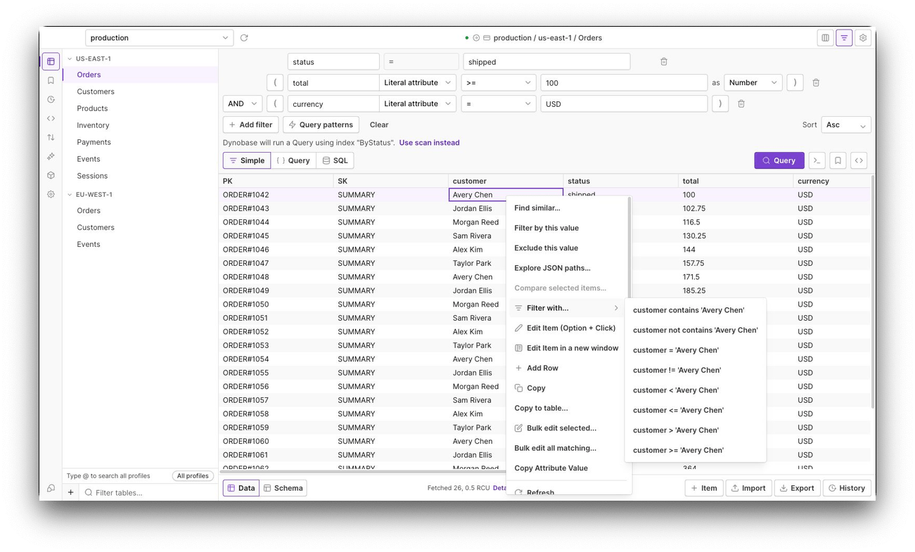 Querying DynamoDB using Dynobase