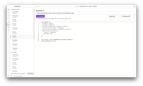 Generating DynamoDB Code using AI