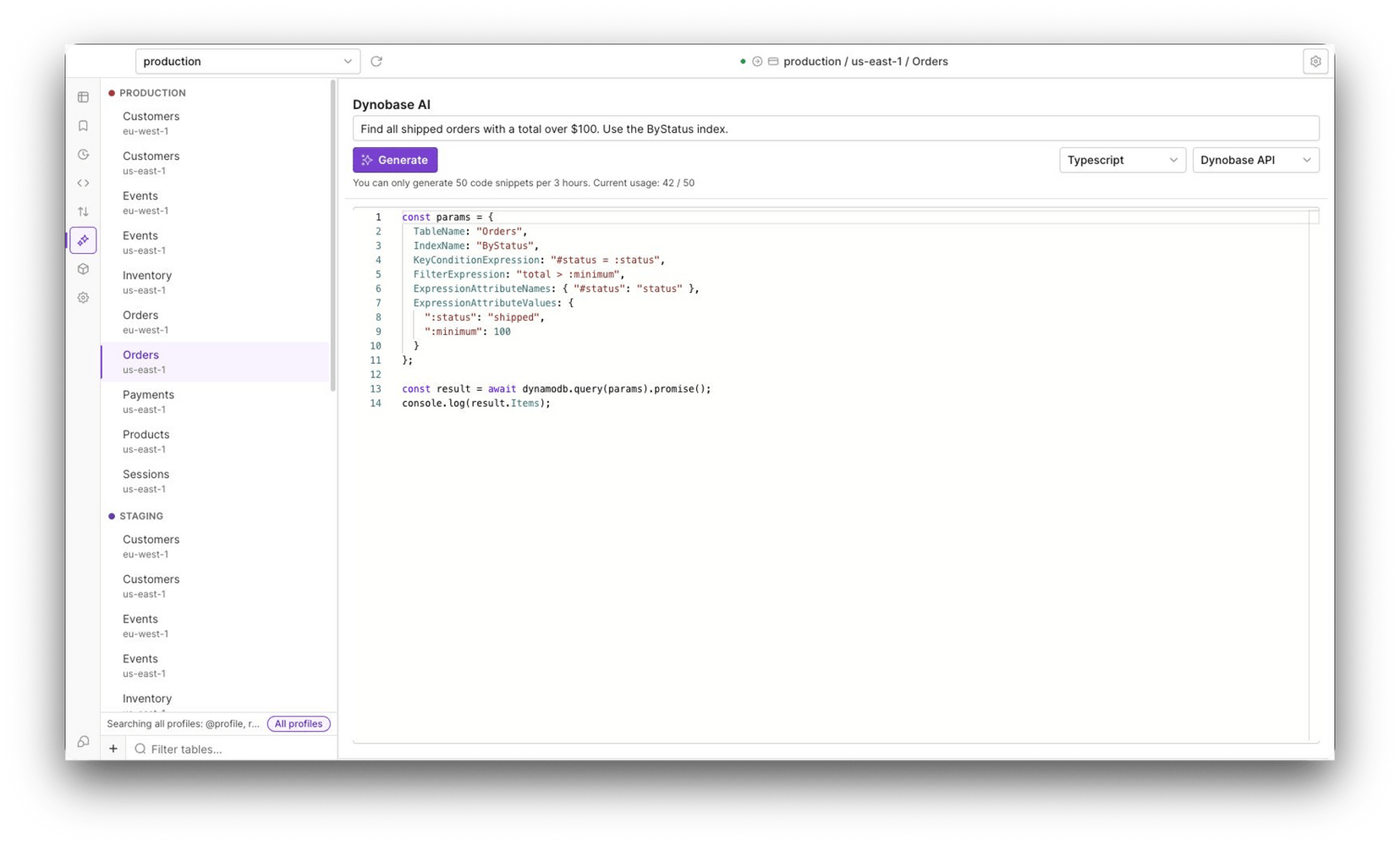 Generating DynamoDB Code using AI