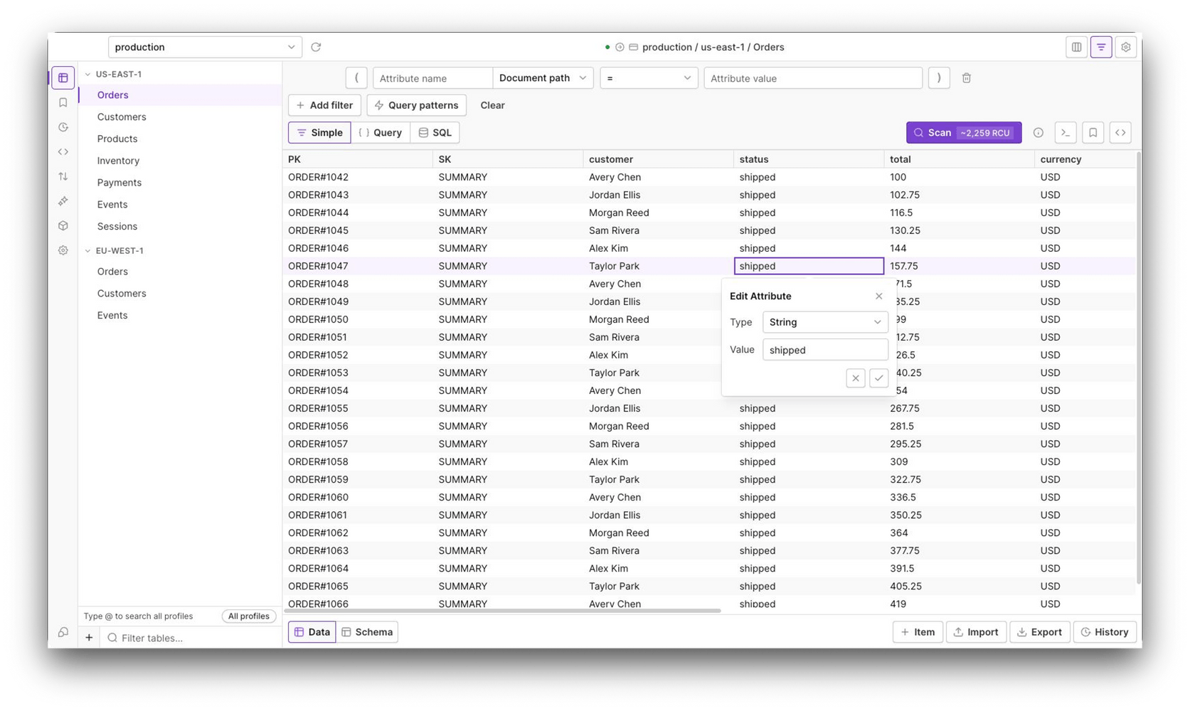 Editing DynamoDB items inline