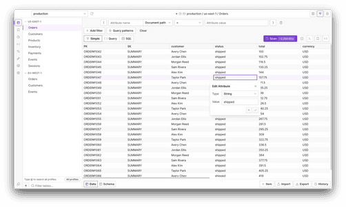 Editing DynamoDB items inline