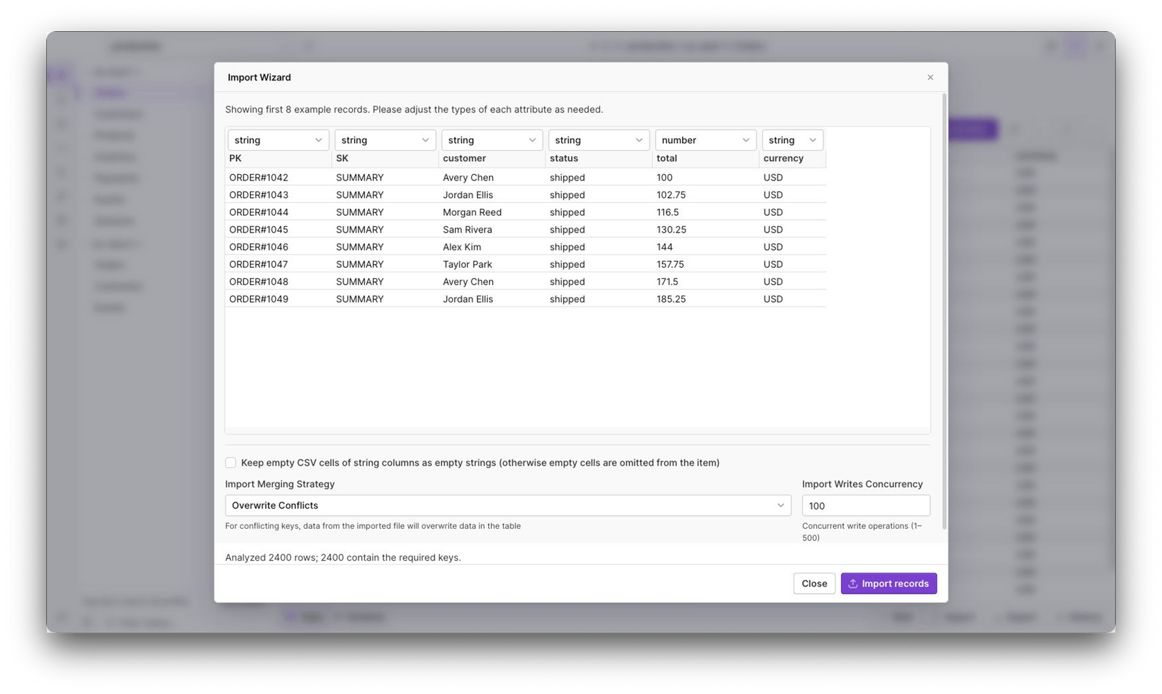 DynamoDB Importing data screen from CSV or JSON